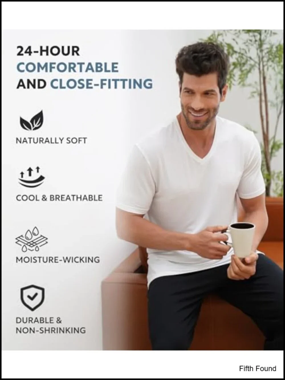 Men's Undershirts 3-Pack Cotton Spandex Moisture-Wicking V-Neck Crew Neck Tee